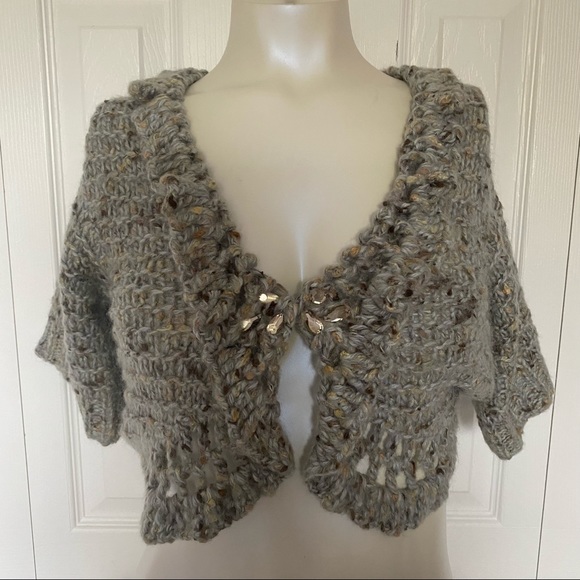 Rebecca Taylor Sweaters - Rebecca Taylor Crop Knit Cardigan Embellished Gray Blue Small
